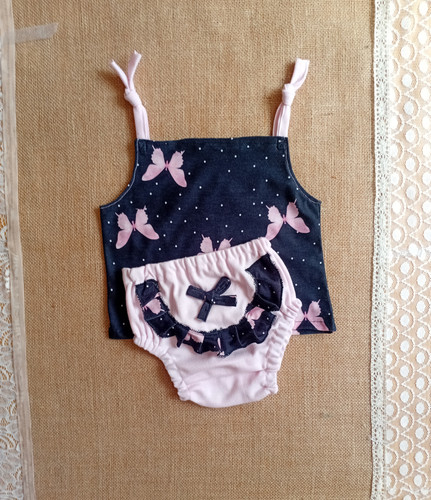 تاپ و شورت نوزادی پنبه ای مدل پروانه ای